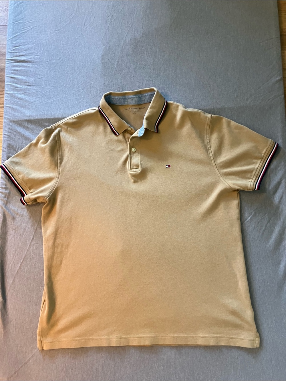 Tommy Hilfiger Men's Tan Polo with Navy and Red Trim
